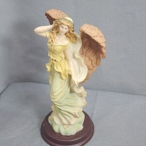Vintage Angel Figurine Yellow Wings Flowing Robe Victorian Style Decor 11in